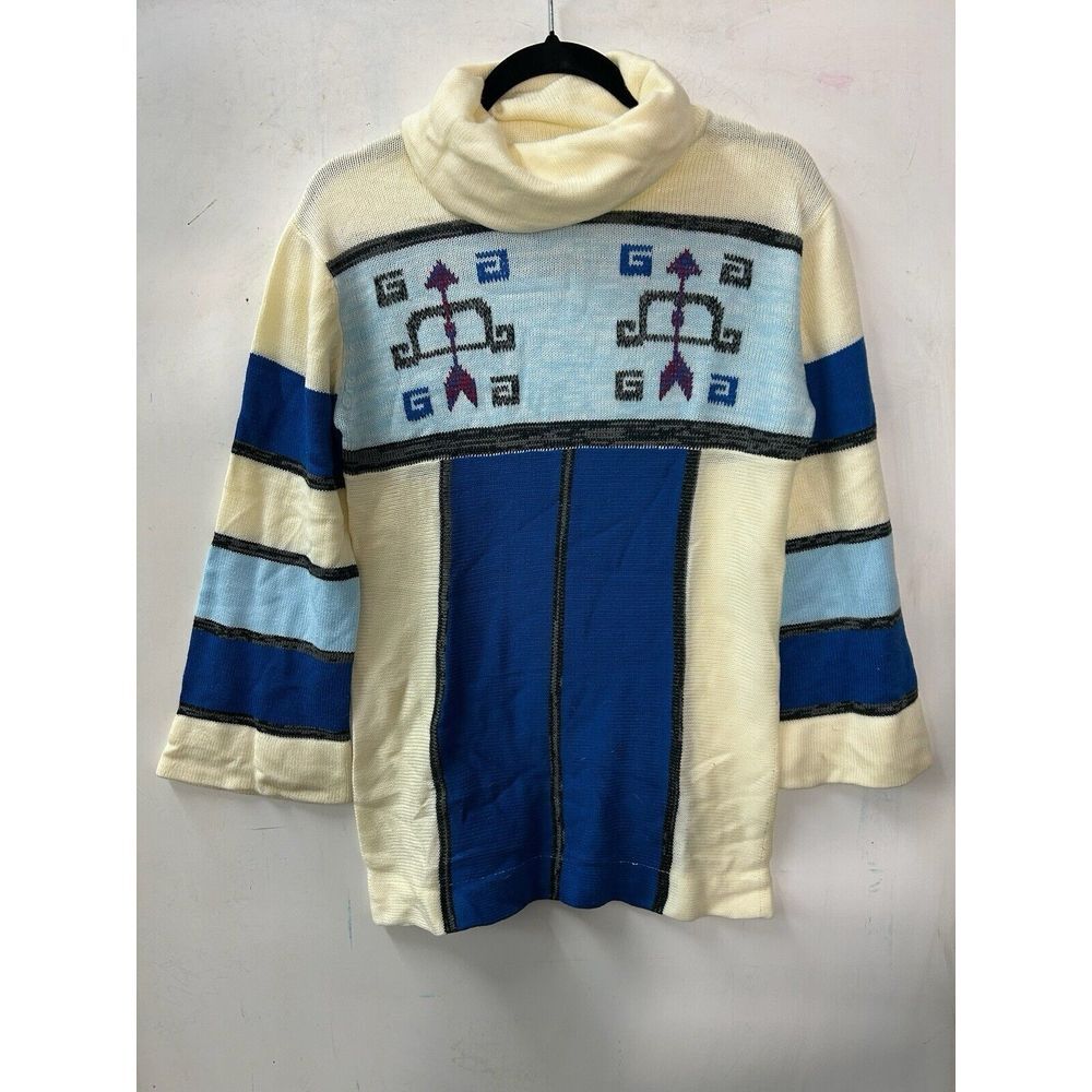 Vintage 60s Fully Fashioned Hand Loomed Virgin Acrylic Geo Design Sweater Sz‎ S
